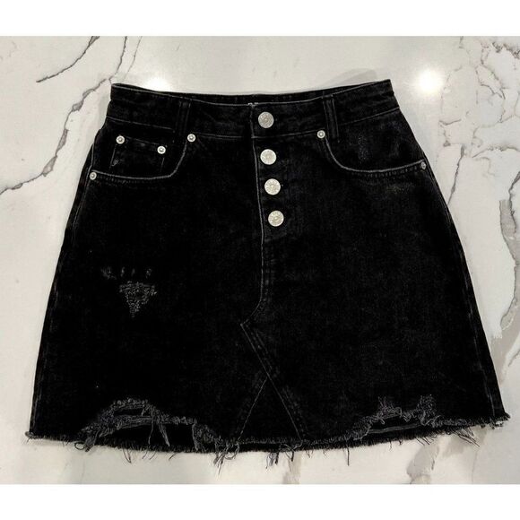 Urban Outfitters Distressed Button Fly Denim Skirt in Black Size S - Picture 1 of 4